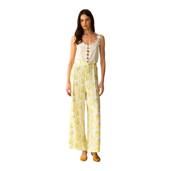 Doen Pants - DÔEN Lani Silk Wide-Leg pants yellow and white size XS | NEW with tags